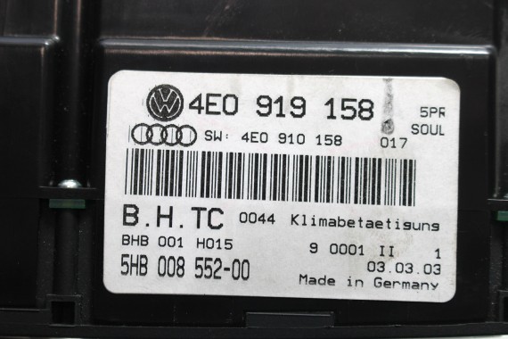 AUDI A8 S8 PANEL KLIMATYZACJI 4E0919158 4E0919158C KLIMY TYŁ  MODUŁ STEROWNIK NAWIEWU D3 4E 2003-2010 4E0 919 158 4E0 919 158 C