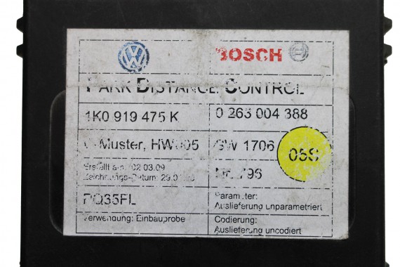 VW MODUŁ STEROWNIK PDC 1K0919475K 1K0919475D 1K0919475F 1K0919475L parkowania parkhilfe 1K0 919 475 K L 1K8 1Q 2K 1T 1K0919475K
