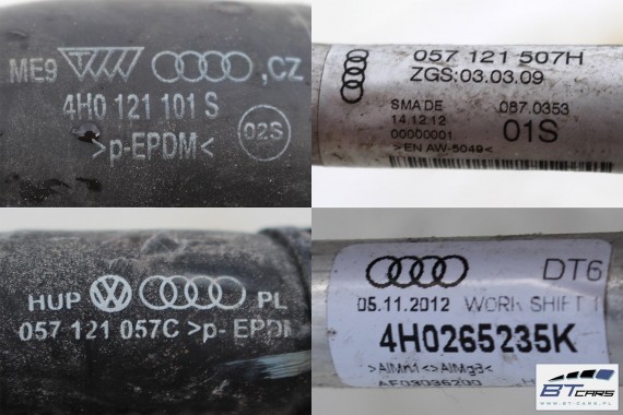 AUDI A8 PRZEWODY PODCIŚNIENIOWE 4.2 TDi 4H0121481Q 4H0121101S 4H0121485AJ 057121064E 057121104A 4H1819374E 057121052B 057121169