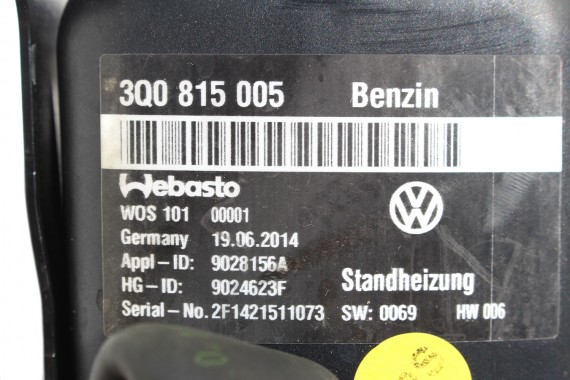 VW PASSAT B8 OGRZEWANIE POSTOJOWE WEBASTO 3Q0815005 3Q0 815 005  3G  silnik benzynowy 1.4 TSi