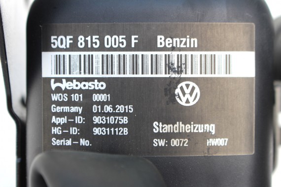 VW TIGUAN II OGRZEWANIE POSTOJOWE WEBASTO 5QF815005F silnik benzynowy 2.0 TFSi 5QF 815 005 F   5NA