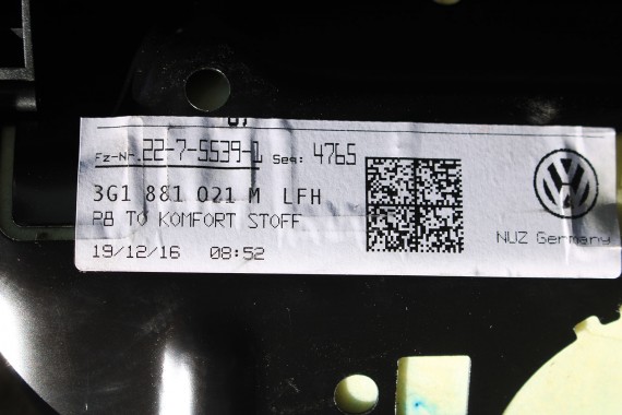 VW PASSAT B8 KOMBI FOTELE KOMPLET FOTELI siedzeń siedzenia fotel tapicerka welur kolor czarny 3G 3G9 3AA959257A 3Q0881105R