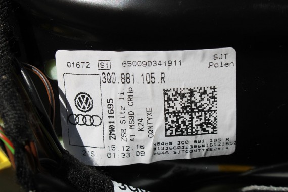VW PASSAT B8 KOMBI FOTELE KOMPLET FOTELI siedzeń siedzenia fotel tapicerka welur kolor czarny 3G 3G9 3AA959257A 3Q0881105R