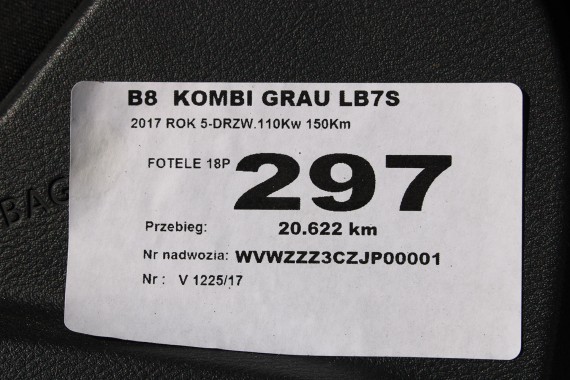 VW PASSAT B8 KOMBI FOTELE KOMPLET FOTELI siedzeń siedzenia fotel tapicerka welur kolor czarny 3G 3G9 3AA959257A 3Q0881105R