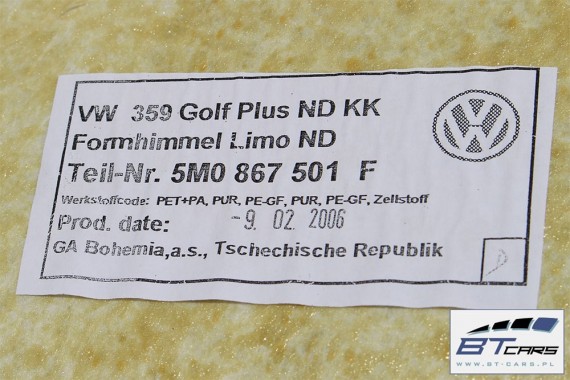 VW GOLF 6 VI PLUS PODSUFITKA SZARA 5M0867501F
