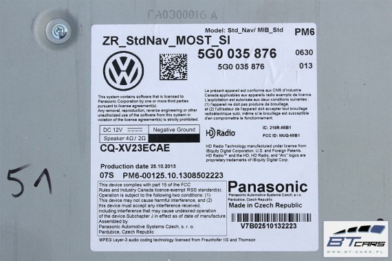 VW GOLF 7 VII CZYTNIK MMI 5G0035876 5G0035880A 5G0035880AX CD SD MODUŁ NAWIGACJI (Gen1) multimedia 5G0 035 876 5G 5Q 2013- radio