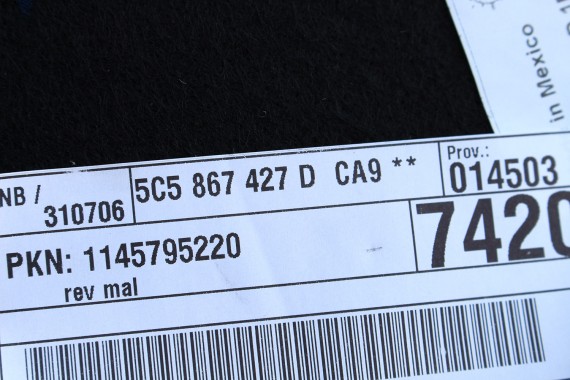 VW THE BEETLE BOCZKI BAGAŻNIKA + DYWAN 5C5867427D 5C5867428E 5C5863463C BOCZEK bagażnik tapicerka tył 5C5 1BS antracyt 5C5867427