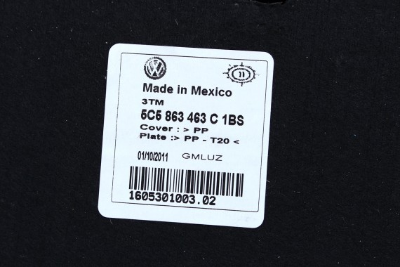 VW THE BEETLE BOCZKI BAGAŻNIKA + DYWAN 5C5867427D 5C5867428E 5C5863463C BOCZEK bagażnik tapicerka tył 5C5 1BS antracyt 5C5867427