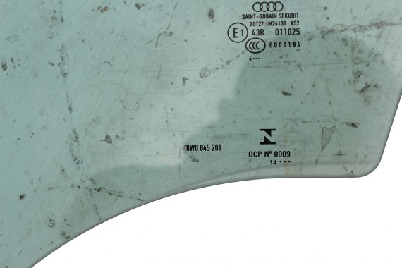 AUDI A4 SZYBA DRZWI LEWE 8W0845201 lewa przód przednia 8W0 845 201 kierowcy rok 2014 kolor E1 AS2 zielony drzwiowa 8W