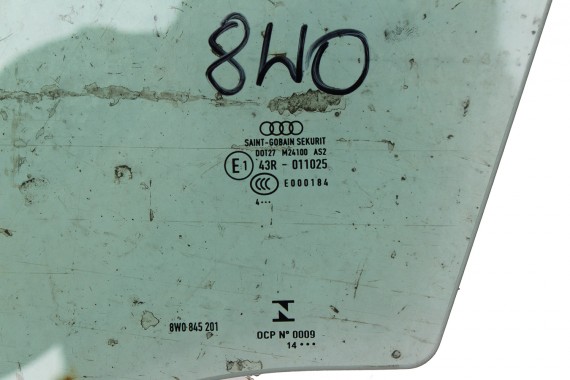 AUDI A4 SZYBA DRZWI LEWE 8W0845201 lewa przód przednia 8W0 845 201 kierowcy rok 2014 kolor E1 AS2 zielony drzwiowa 8W