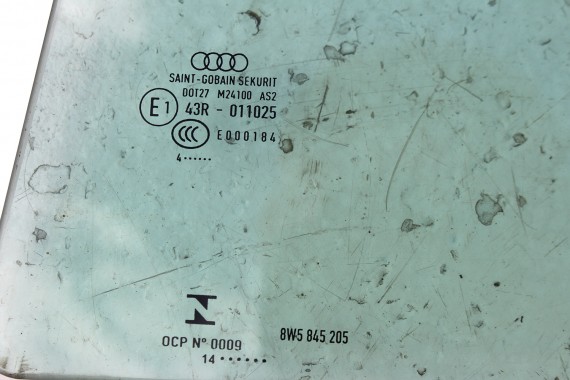 AUDI A4 SEDAN SZYBA DRZWI LEWE 8W5845205 tył 8W5 845 205 lewa tylna kolor E1 zielony drzwiowa rok 2014 B9 8W 8W5845205 8W5845205