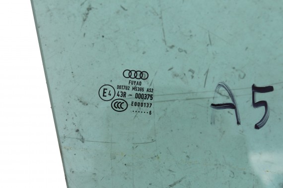 AUDI A5 SZYBA DRZWI PRAWE 8W8845202 prawa przód przednia 8W8 845 202 pasażera rok 2016  E4 AS2 zielony drzwiowa SPORTBACK 8W8 F5