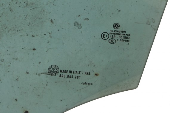 VW POLO SZYBA DRZWI LEWE 6R3845201 lewa przód przednia 6R3 845 201 kierowcy rok 2011 E1 AS2 zielony wersja 3-drzwiowa 6R 6C