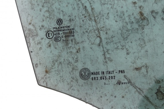 VW POLO SZYBA DRZWI PRAWE 6R3845202 prawa przód przednia 6R3 845 202 pasażera rok 2013 E1 AS2 zielony wersja 3-drzwiowa 6R 6C