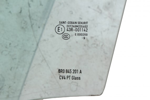 VW POLO SZYBA DRZWI LEWE 6R0845201A lewa przód przednia 6R0 845 201 A  kierowcy rok 2009 E1 AS2 zielony drzwiowa 6R4 6R 6C
