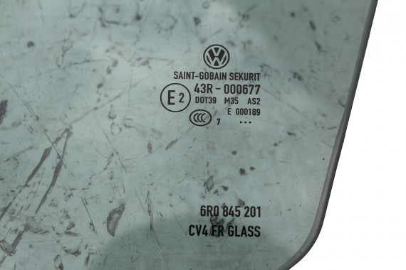 VW POLO SZYBA DRZWI LEWE 6R0845201 lewa przód przednia 6R0 845 201 kierowcy rok 2007  E2 AS2 zielony drzwiowa 6R4 6R