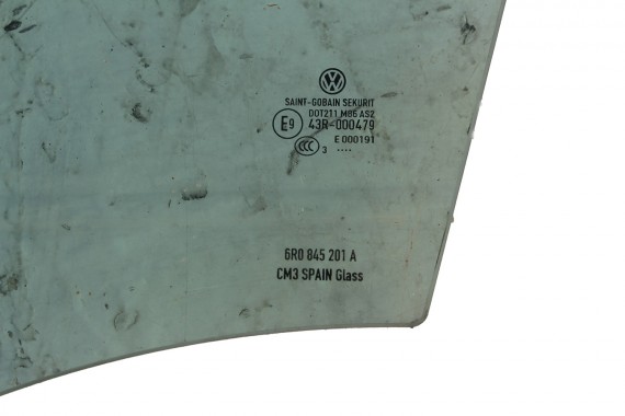 VW POLO SZYBA DRZWI LEWE 6R0845201A lewa przód przednia 6R0 845 201 A  kierowcy rok 2013 E9 AS2 zielony drzwiowa 6R4 6R6 6R 6C
