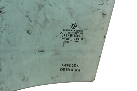VW POLO SZYBA DRZWI LEWE 6R0845201A lewa przód przednia 6R0 845 201 A  kierowcy rok 2013 E9 AS2 zielony drzwiowa 6R4 6R6 6R 6C