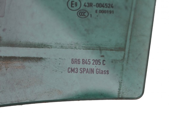 VW POLO SZYBA DRZWI LEWE 6R6845205C  lewa TYŁ tylne 6R6 845 205 C rok 2011  E9  przyciemniana drzwiowa  6R4 6R6 6R 6C