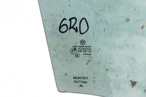 VW POLO SZYBA DRZWI PRAWE 6R0845202A prawa przód przednia 6R0 845 202 A pasażera rok 2012 E1 AS2 zielony drzwiowa 6R4 6R6 6R 6C