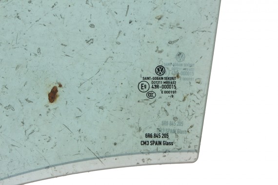 VW POLO SZYBA DRZWI LEWE 6R6845205 lewa TYŁ tylne 6R6 845 205 rok 2009  E9  AS2 zielona drzwiowa  6R4 6R6 6R