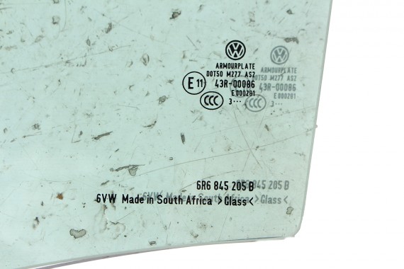 VW POLO SZYBA DRZWI LEWE 6R6845205B lewa TYŁ tylne 6R6 845 205 B rok 2013  E11  AS2 zielona drzwiowa  6R4 6R6 6R 6C