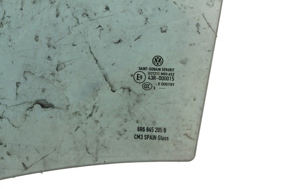 VW POLO SZYBA DRZWI LEWE 6R6845205B lewa TYŁ tylne 6R6 845 205 B rok 2013  E9  AS2 zielona drzwiowa  6R4 6R6 6R 6C