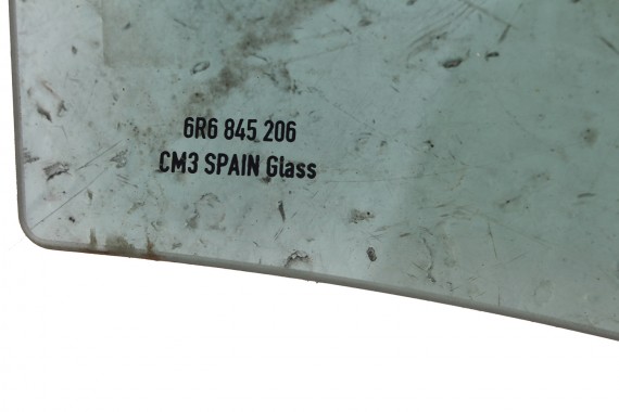 VW POLO SZYBA DRZWI PRAWE 6R6845206 prawa TYŁ tylne 6R6 845 206 rok 2009  E9  AS2 zielona drzwiowa  6R4 6R6 6R