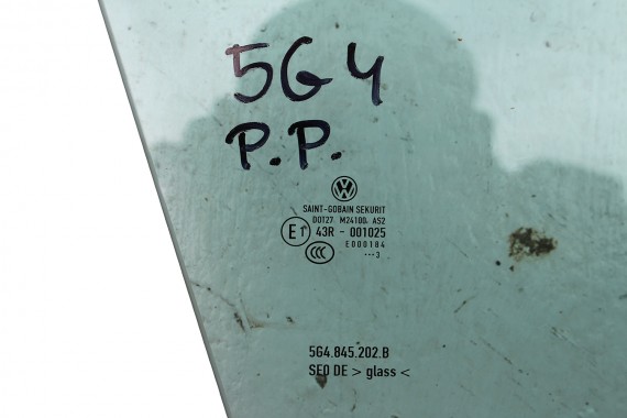 VW GOLF 7 SZYBA DRZWI PRAWE 5G4845202B prawa przód przednia pasażera 5G4845202A 5G4845202 5G4 845 202 2013 zielony drzwiowa VII
