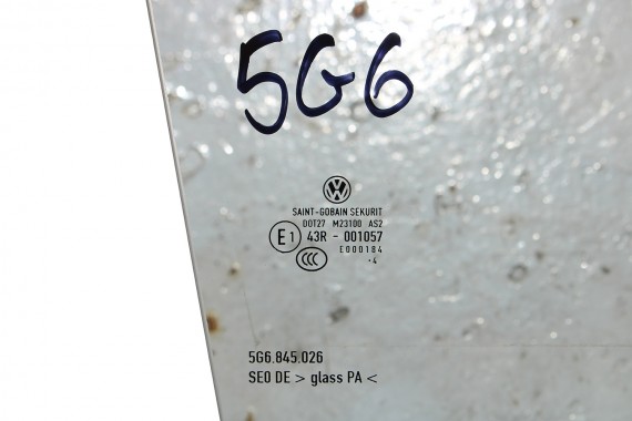 VW GOLF 7 VII SZYBA DRZWI PRAWE 5G6845026 prawa tył tylna 5G6 845 026 rok 2014 zielony E1 AS2 drzwiowa 5G 5G4 5G6 FL