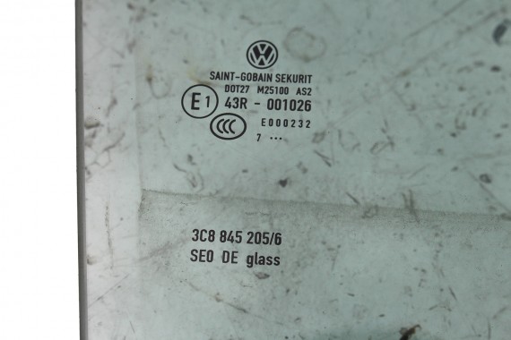 VW PASSAT CC SZYBA DRZWI PRAWE 3C8845206 prawa tył tylna 3C8 845 206 rok 2007 kolor zielony E1 AS2 drzwiowa 3C 3C8