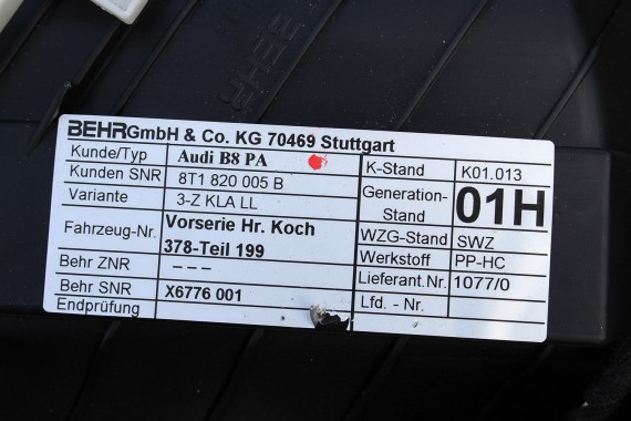 AUDI A4 A5 Q5 NAGRZEWNICA DMUCHAWA 8T1820005B 8K 8T 8R 8T1 820 005 B 8T1820005B 8T1820005B 8T1820005B 8T1819005B 8T1819005