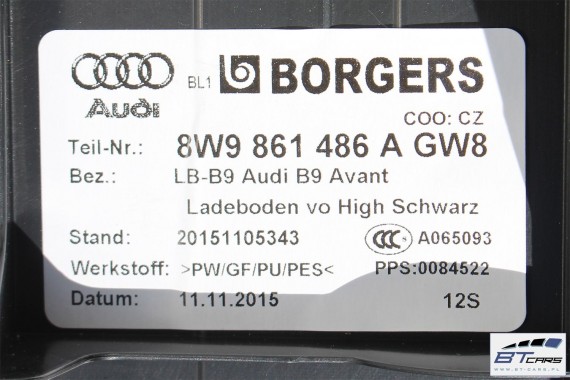 AUDI A4 KOMBI SCHOWEK BAGAŻNIKA 8W9861486A 8W9 861 486 A 8W 2015- SCHOWKI PODŁOGA WYPEŁNIENIE tył