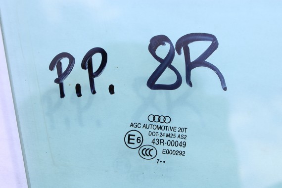 AUDI Q5 SZYBA DRZWI PRAWE 8R0845202 prawa przód przednia 8R0 845 202 pasażera rok 2007 kolor E6 AS2 zielony drzwiowa 8R