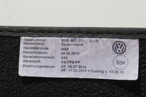 VW TIGUAN II DYWANIKI PODŁOGI 5NB863011 wycieraczki EUN czarny ZESTAW DYWANIKÓW 5NB 863 011 5NA 5NB863011 5NB863011  5NB863011