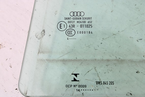 AUDI A4 SEDAN SZYBA DRZWI LEWE 8W5845205 tył 8W5 845 205 lewa tylna drzwiowa rok 2014 kolor AS2 zielony 8W5 8W5845205 8W5845205