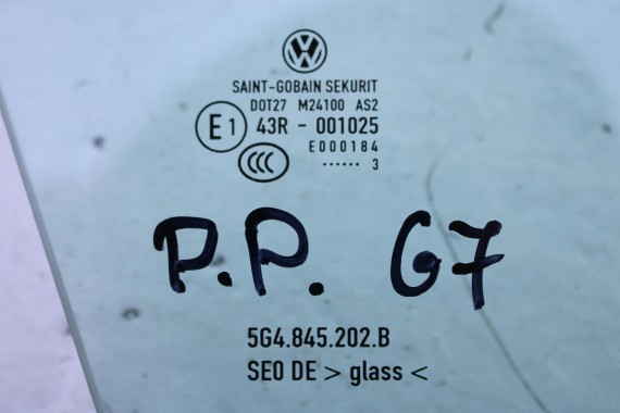 VW GOLF 7 SZYBA DRZWI PRAWE 5G4845202B prawa przód przednia pasażera 5G4845202A 5G4845202 5G4 845 202 2013 zielony drzwiowa VII