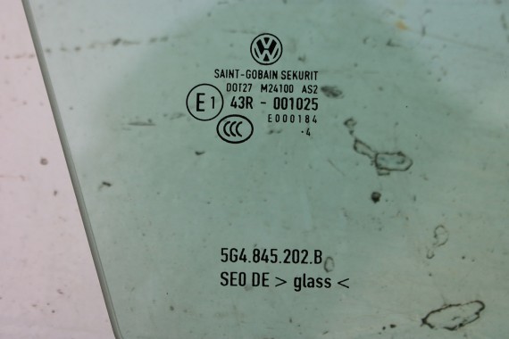 VW GOLF 7 VII SZYBA DRZWI PRAWE 5G4845202B prawa przód przednia pasażera 5G4845202A 5G4845202 2014 zielony drzwiowa 4D