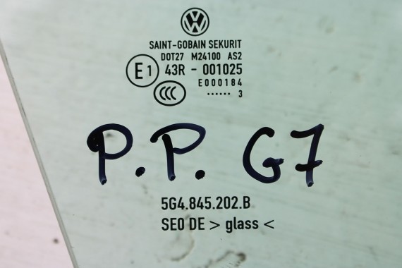 VW GOLF 7 SZYBA DRZWI PRAWE 5G4845202B prawa przód przednia pasażera 5G4845202A 5G4845202 5G4 845 202 2013 zielony drzwiowa VII