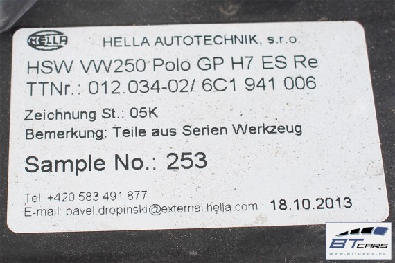 VW POLO PRZÓD 6C LC9X maska błotniki zderzak pas przedni lampy wzmocnienie lampa błotnik 6C Kolor 2T LC9X głęboka czerń 6C0 2T2T