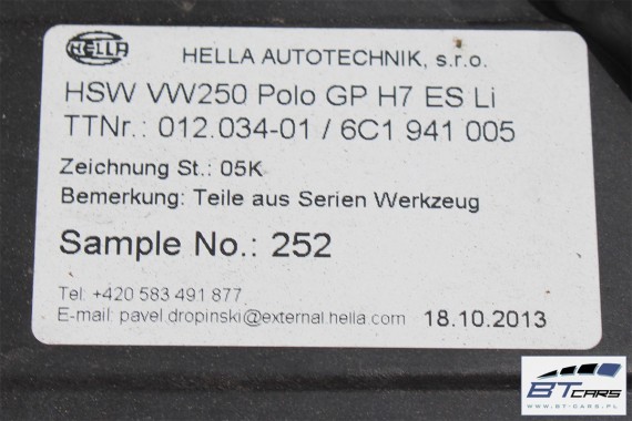 VW POLO PRZÓD 6C LC9X maska błotniki zderzak pas przedni lampy wzmocnienie lampa błotnik 6C Kolor: LC9X - głęboka czerń 6C0
