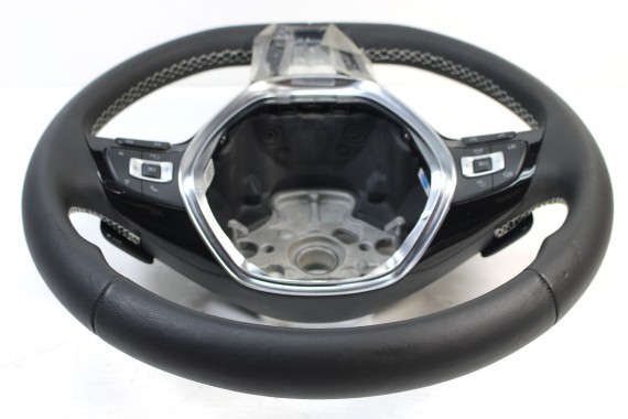 VW GOLF 7 B8 KIEROWNICA BIEGI SKÓRA 5G0419091DL 5G0419091GD 5G0 419 091 DL RIE - czarny / srebrnoszary biała nić 5G0419091DL