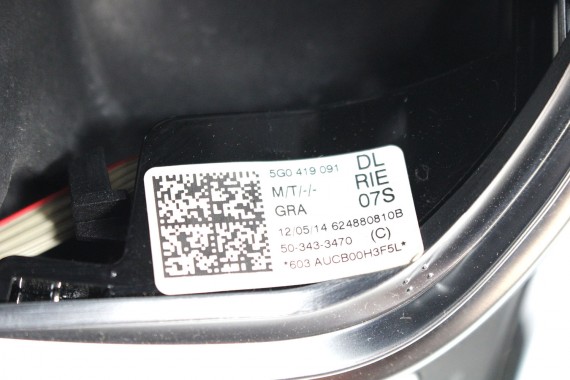 VW GOLF 7 B8 KIEROWNICA BIEGI SKÓRA 5G0419091DL 5G0419091GD 5G0 419 091 DL RIE - czarny / srebrnoszary biała nić 5G0419091DL