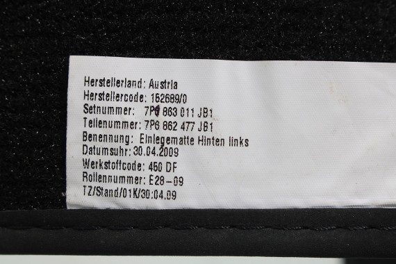 VW TOUAREG DYWANIKI WYCIERACZKI PODŁOGI 7P1863011 7P1863560 7P1 863 011 7P JB1 czarny tytanowy wykładziny 7P1862477 7P1863559