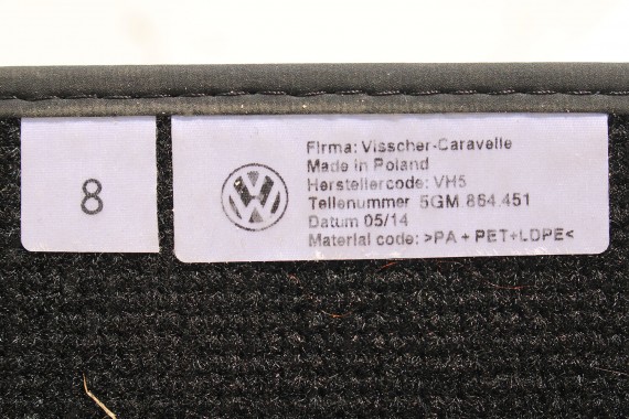 VW GOLF 7 VII DYWANIKI PODŁOGI 5GM864435 5GM863011 wycieraczki 5GM863011 EUN - czarny 5GM863011A 5GM864436 5GM864451 5GM863011A