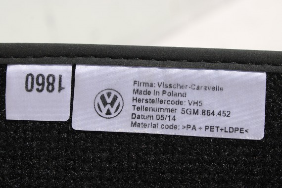 VW GOLF 7 VII DYWANIKI PODŁOGI 5GM864435 5GM863011 wycieraczki 5GM863011 EUN - czarny 5GM863011A 5GM864436 5GM864451 5GM863011A