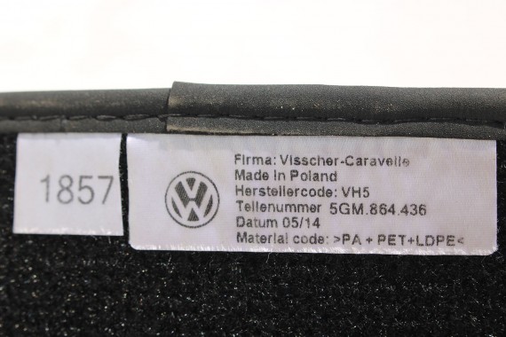VW GOLF 7 VII DYWANIKI PODŁOGI 5GM864435 5GM863011 wycieraczki 5GM863011 EUN - czarny 5GM863011A 5GM864436 5GM864451 5GM863011A