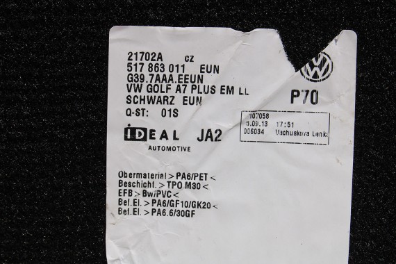 VW GOLF SPORTSVAN DYWANIKI WYCIERACZKI PODŁOGI 517863011 517 863 011 EUN - czarny wykładzina 517863011 517863011A 517863011