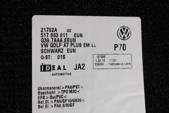 VW GOLF SPORTSVAN DYWANIKI WYCIERACZKI PODŁOGI 517863011 517 863 011 EUN - czarny wykładzina 517863011 517863011A 517863011