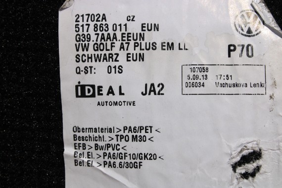 VW GOLF SPORTSVAN DYWANIKI WYCIERACZKI PODŁOGI 517863011 517 863 011 EUN - czarny wykładzina 517863011 517863011A 517863011